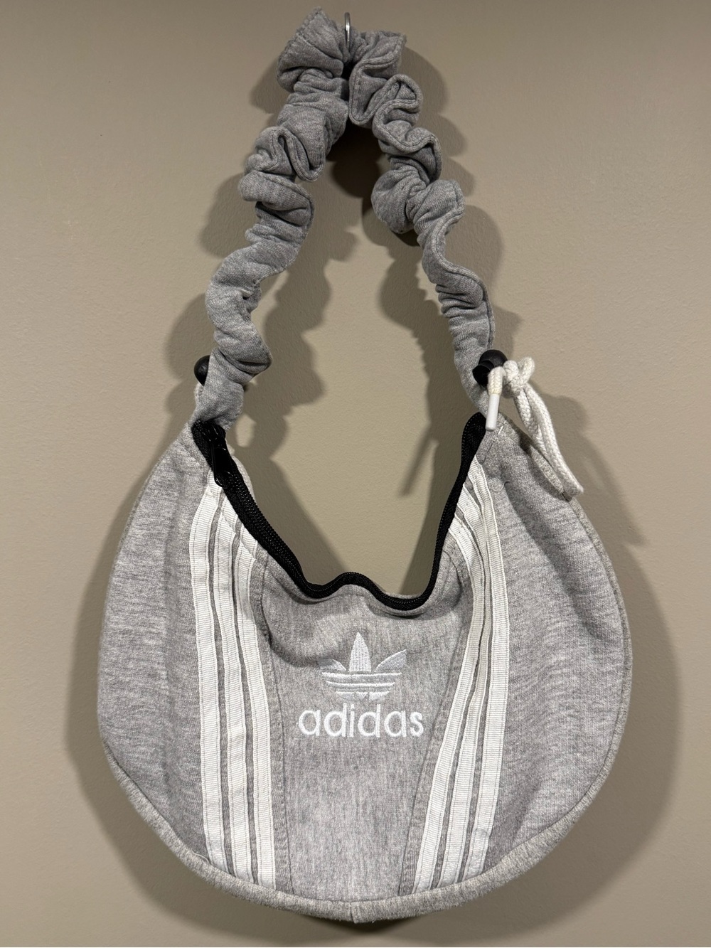 Adidas inspired rework Grey Scrunch-Handle Hobo Shoulder Bag NWOT
